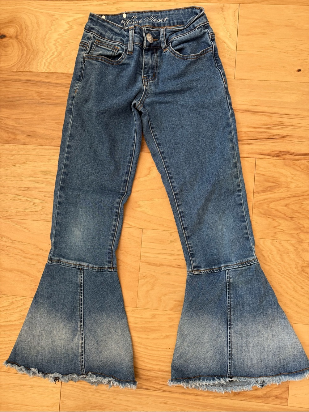 Girls' Blue Bell-Bottom Lainey Wilson Style Denim Jeans with Frayed Hem
